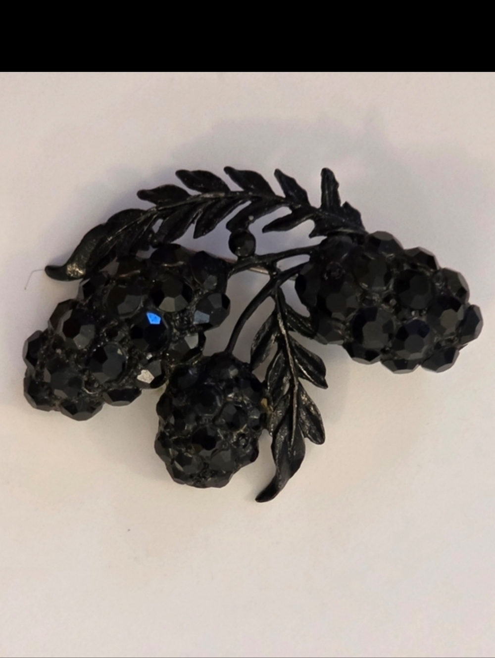 Vintage Antique Black Rhinestone Fruit Salad Brooch Pin Japanned Berries READ